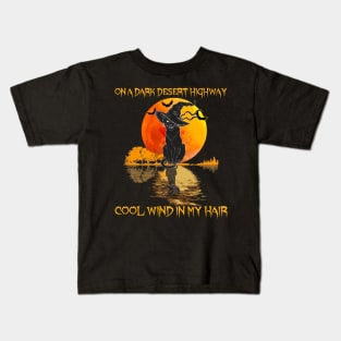 Black Cat Witch Hat On A Dark Desert Highways Halloween Shirt Kids T-Shirt